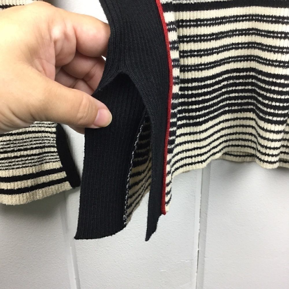 Moth (Anthro) Black Cream Stripe Bell Sleeve Top M - Picture 4 of 10